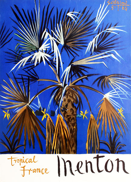 Tropical France: Menton Vintage Travel Poster by Sutherland 1964