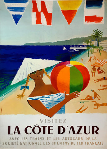 Vizitez La Cote d'Azur  Vintage Railroad Poster