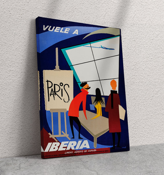 Vuele A Paris - View in Paris Poster by Spanish Iberia Airways Xanvas