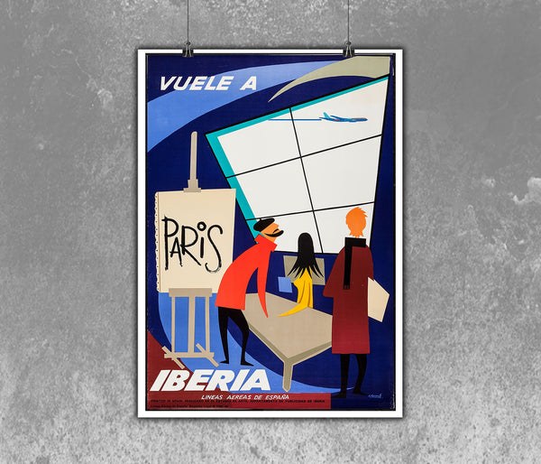 Vuele A Paris - View in Paris Poster by Spanish Iberia Airways