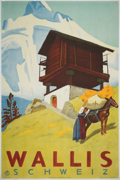 Wallis Schweiz, Vintage Travel Poster – Erich Hermès – 1934