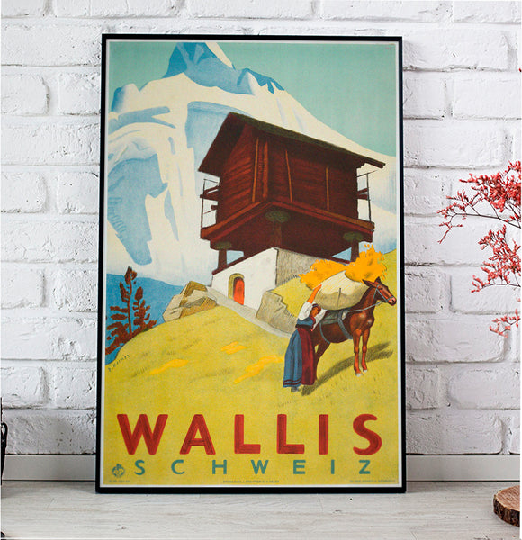 Wallis Schweiz, Vintage Travel Poster – Erich Hermès – 1934