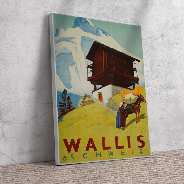 Wallis Schweiz, Vintage Travel Poster – Erich Hermès – 1934 Canvas