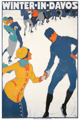 Winter in Davos Swiss Travel Poster by BURKHARD MANGOLD 1914