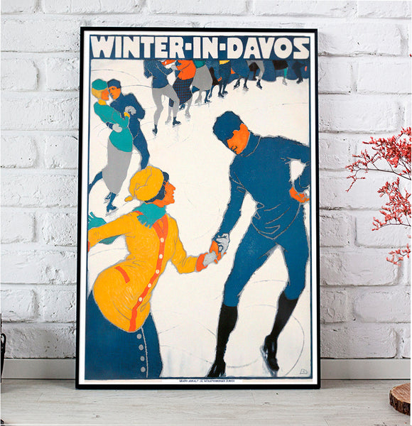 Winter in Davos Swiss Travel Poster by BURKHARD MANGOLD 1914