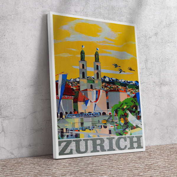 Zurich Switzerland Vintage Travel Poster 1950s. Canvas