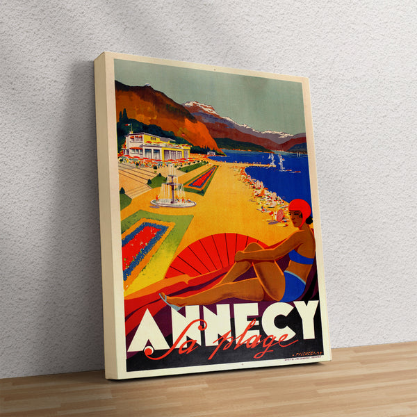 Annecy La Plage, France Vintage Canvas Poster