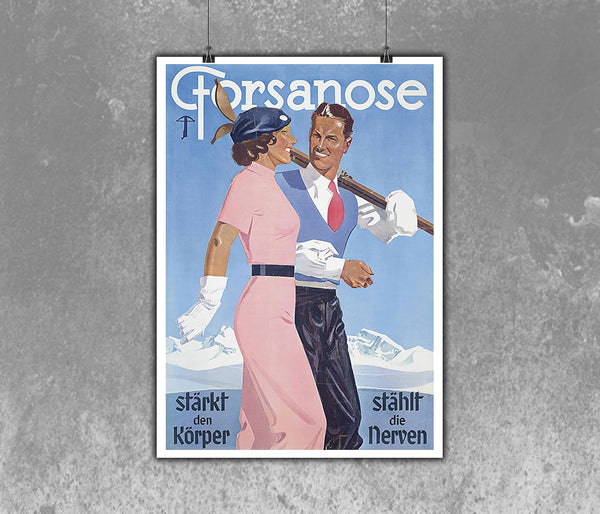 Forsanose - strengthens the body and the nerves. Swiss Resort Advertising Poster by Schmid 1935