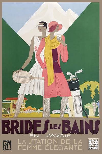 Brides Les Bains Elegante - PLM French Railroad Company  Vintage Poster  by Leon Benigni 