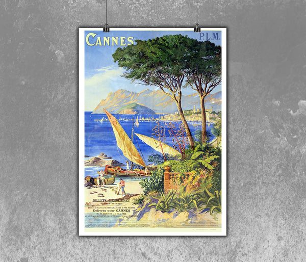 Cannes -  French Riviera - PLM Railways Vintage Travel Poster