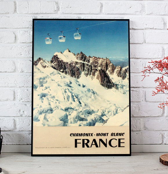 Chamonix France Téleférique de La Valle Blanche Winter Sport Poster