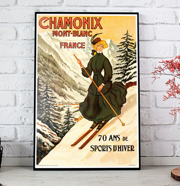 Chamonix, Mont Blanc.70 Ans de Sports D'hiver. Winter Sport Poster