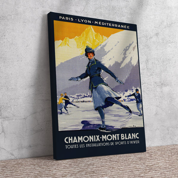 Skating at  Chamonix-Mont Blanc France Vintage Poster