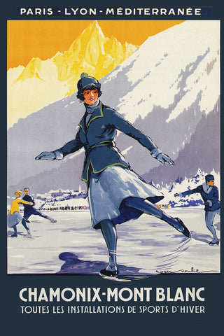 Skating at  Chamonix-Mont Blanc France Vintage Poster