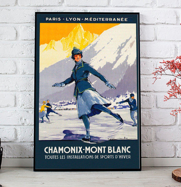 Skating at  Chamonix-Mont Blanc France Vintage Poster