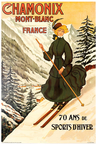 Chamonix, Mont Blanc.70 Ans de Sports D'hiver. Winter Sport Poster