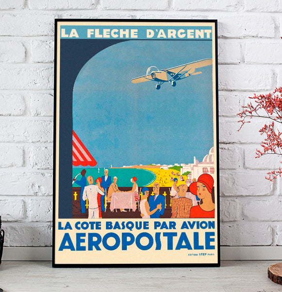 Aeropostale La Côte Basque par Avion - Aviation Vintage Poster