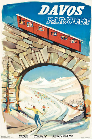 Davos, Parsenn, Railway Bridge. Swiss Vintage Travel Poster 