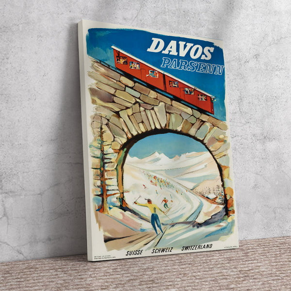 Davos, Parsenn, Railway Bridge. Swiss Vintage Travel Poster 