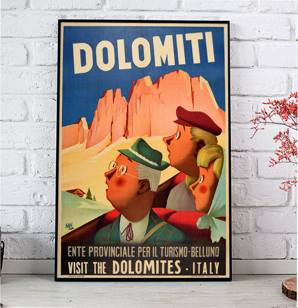 Dolomiti, Visit the Dolomites-Italy Vintage Travel Poster by Sabi 1949