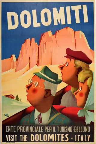 Dolomiti, Visit the Dolomites-Italy Vintage Travel Poster by Sabi 1949