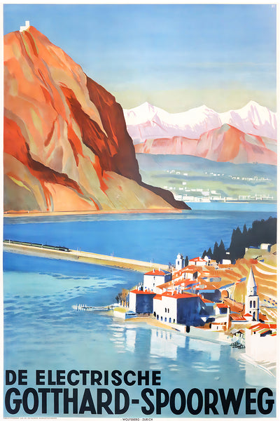 De Electrische Gotthard-Spoorweg  Swiss Vintage Travel Poster