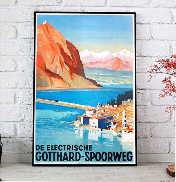 De Electrische Gotthard-Spoorweg Original Swiss Art Deco Railway Poster, by Otto Baumberger 1935