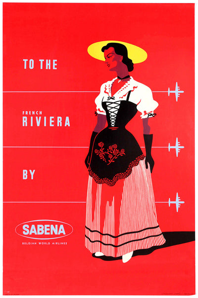 To the French Riviera by Sabena  Travel Poster