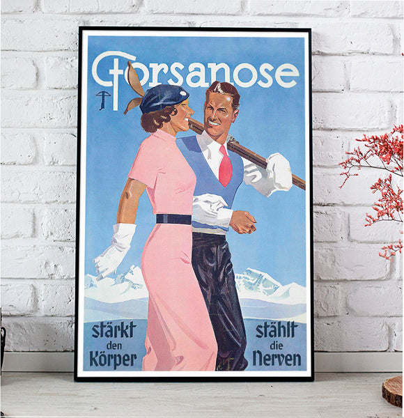 Forsanose - strengthens the body and the nerves. Swiss Resort Advertising Poster by Schmid 1935