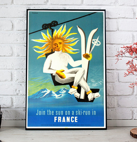 France-Join the sun on a ski-run in Vintage Travel Poster