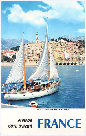 Le Port des Yachts de Menton Cote d'Azur Vintage Travel  Poster