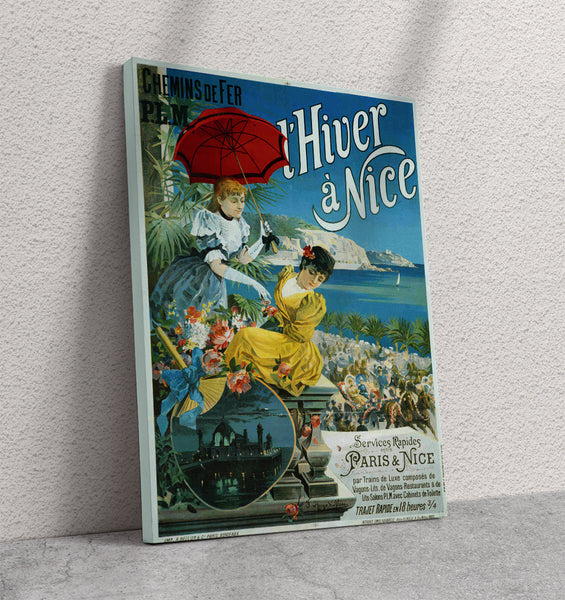 L'Hiver a Nice (Winter in Nice) Railroad Travel Poster Canvas