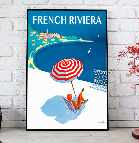 French Riviera 1954 Vintage French Travel Destination Poster by Whittingham