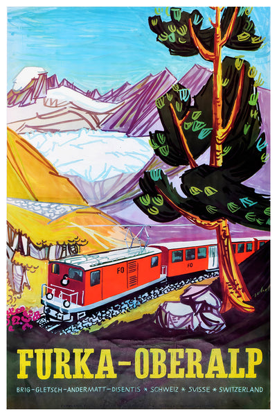 FURKA-OBERALP Swiss Vintage Travel Poster by H. Schol 1959