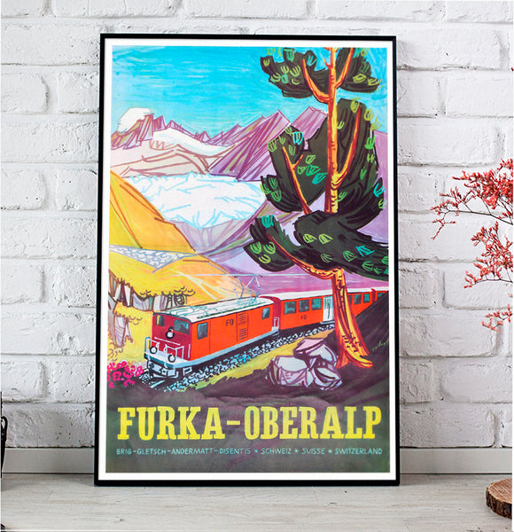 FURKA-OBERALP Swiss Vintage Travel Poster by H. Schol 1959