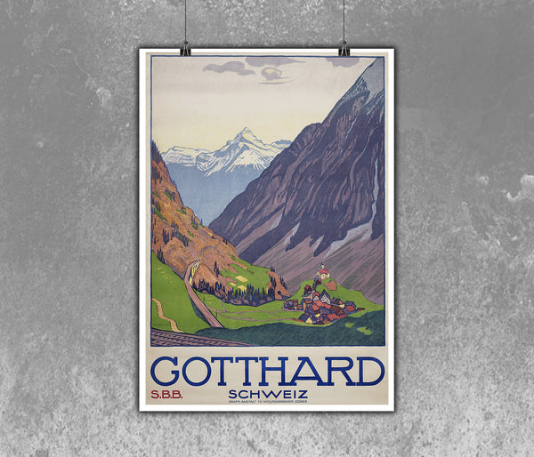 Gotthard, Swiss Vintage Travel Poster by Emil Cardinaux in 1914