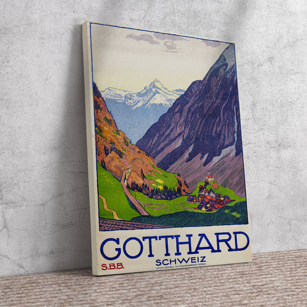 Gotthard, Swiss Vintage Travel Poster by Emil Cardinaux in 1914 Canvas