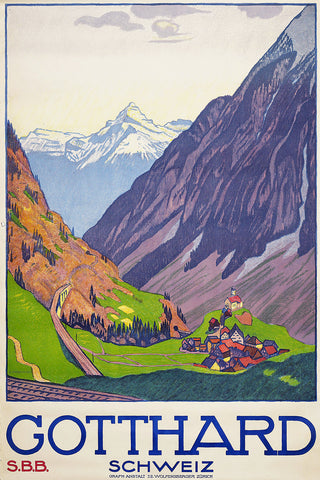 Gotthard, Swiss Vintage Travel Poster by Emil Cardinaux in 1914