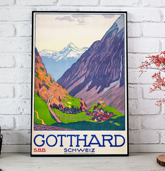 Gotthard, Swiss Vintage Travel Poster by Emil Cardinaux in 1914