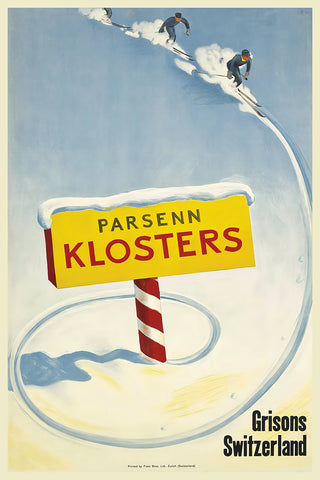 Klosters, Grisons Swiss Vintage Travel Poster by Laubi 1934