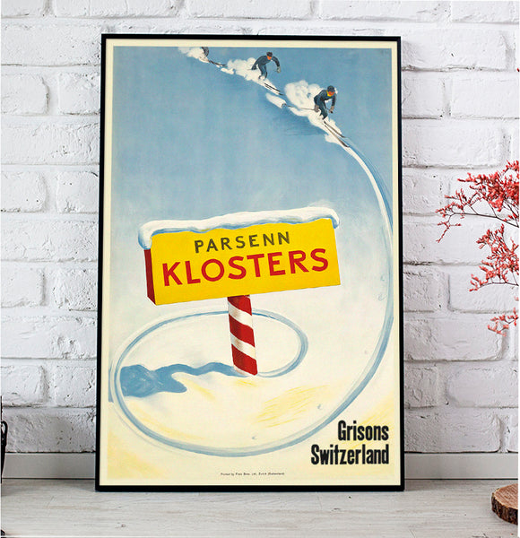 Klosters, Grisons Swiss Vintage Travel Poster by Laubi 1934