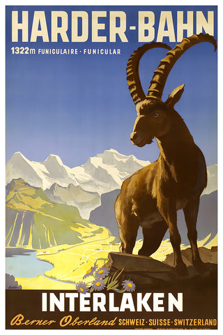 Harder-Bahn Swiss Vintage Travel Poster by Koller 1948