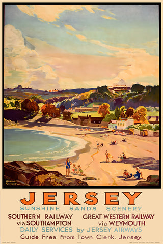 Jersey Island Sunshine Art Deco Vintage Travel Poster by Richmond 1930s