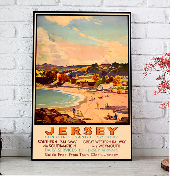 Jersey Island Sunshine Art Deco Vintage Travel Poster by Richmond 1930s