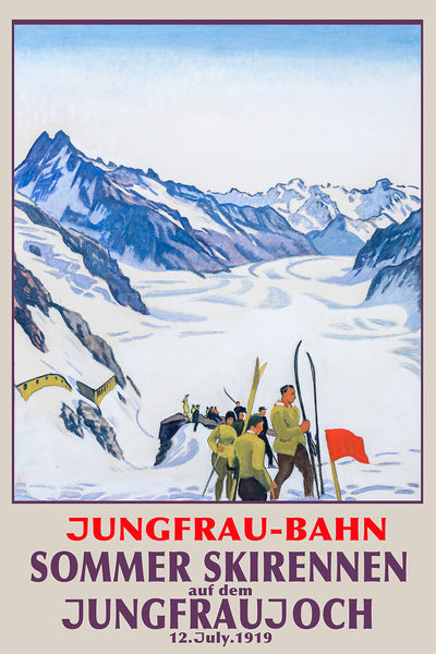 Jungfrau-Bahn, Berner Oberland Schweiz. Vintage Travel Poster by Emil CARDINAUX in 1924