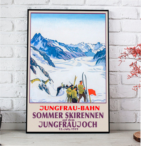 Jungfrau-Bahn, Berner Oberland Schweiz. Vintage Travel Poster by Emil CARDINAUX in 1924