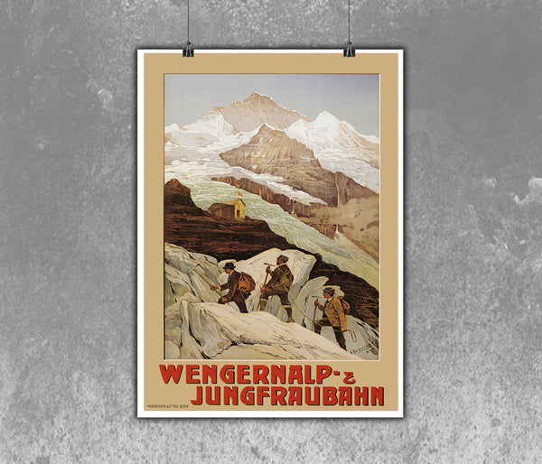 Jungfrau Railway Original  Swiss Vintage Ski Poster by Hodel in 1936