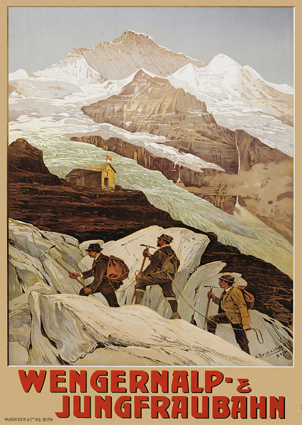 Wengernalp and Jungfraubahn  Swiss Vintage Travel Poster