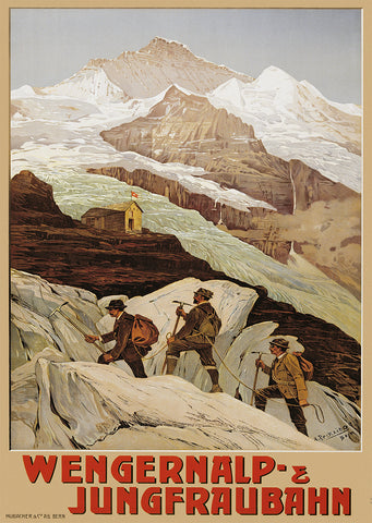 Wengernalp and Jungfraubahn  Swiss Vintage Travel Poster