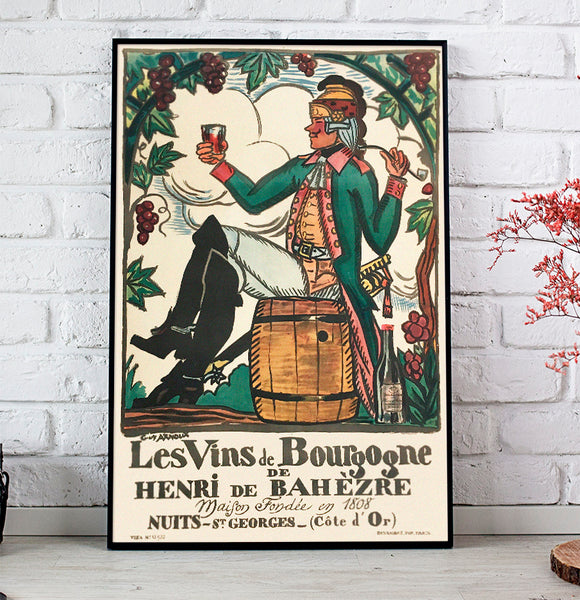 Les Vins de Bourgogne Vintage Poster by Guy Arnoux 1932